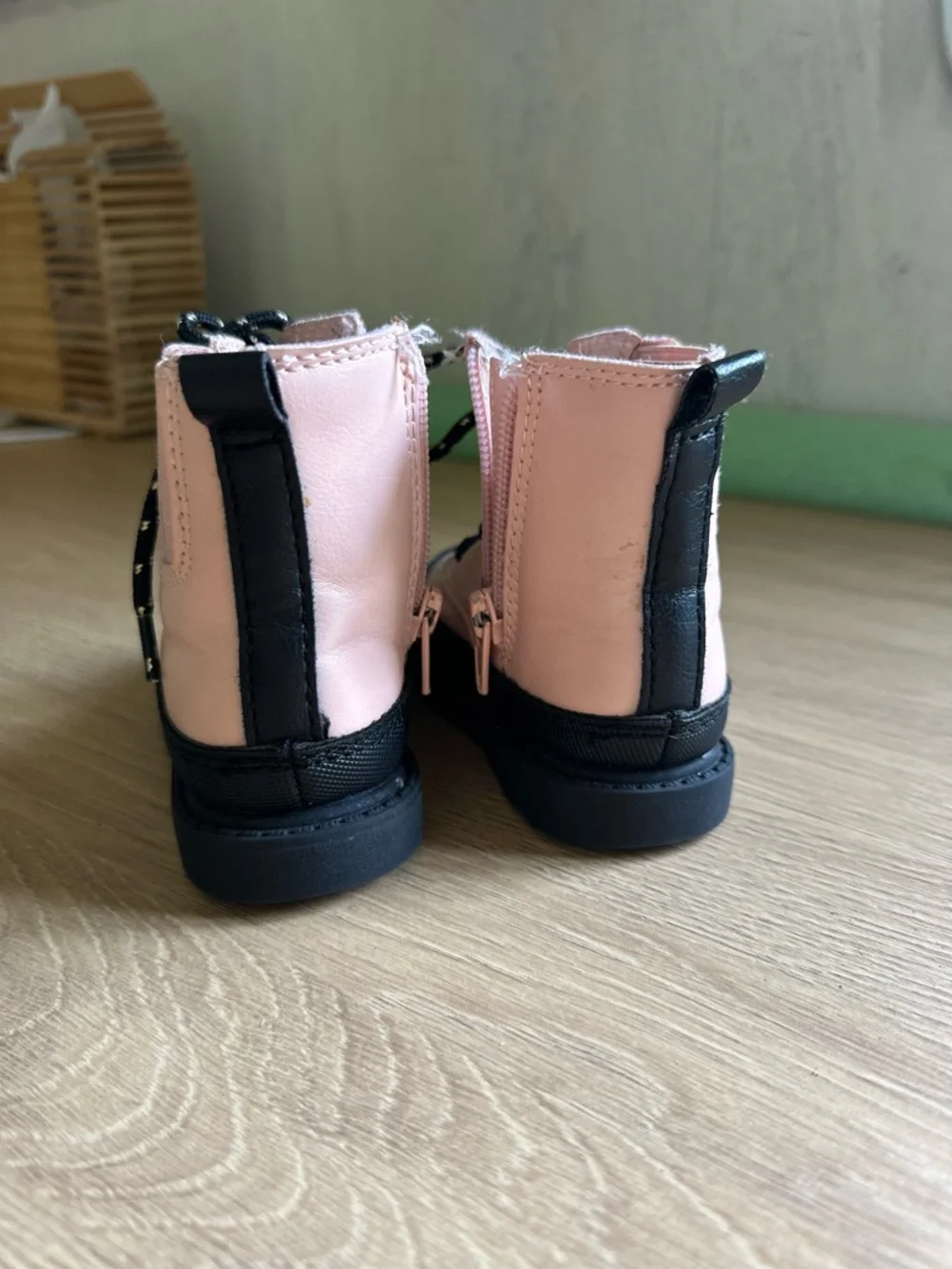 Carter's Pink Lace-Up Kids Ankle Boots with Black Sole. Winter chelsea boots.